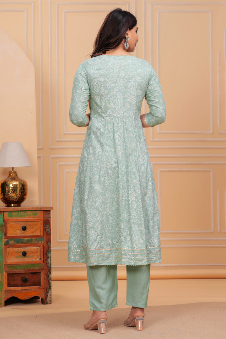 Mint Grace Anarkali Kurta Set with Dupatta