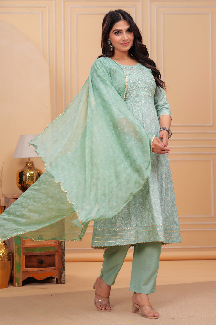 Mint Grace Anarkali Kurta Set with Dupatta