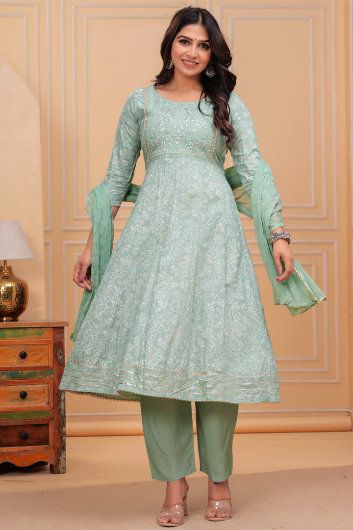 Mint Grace Anarkali Kurta Set with Dupatta