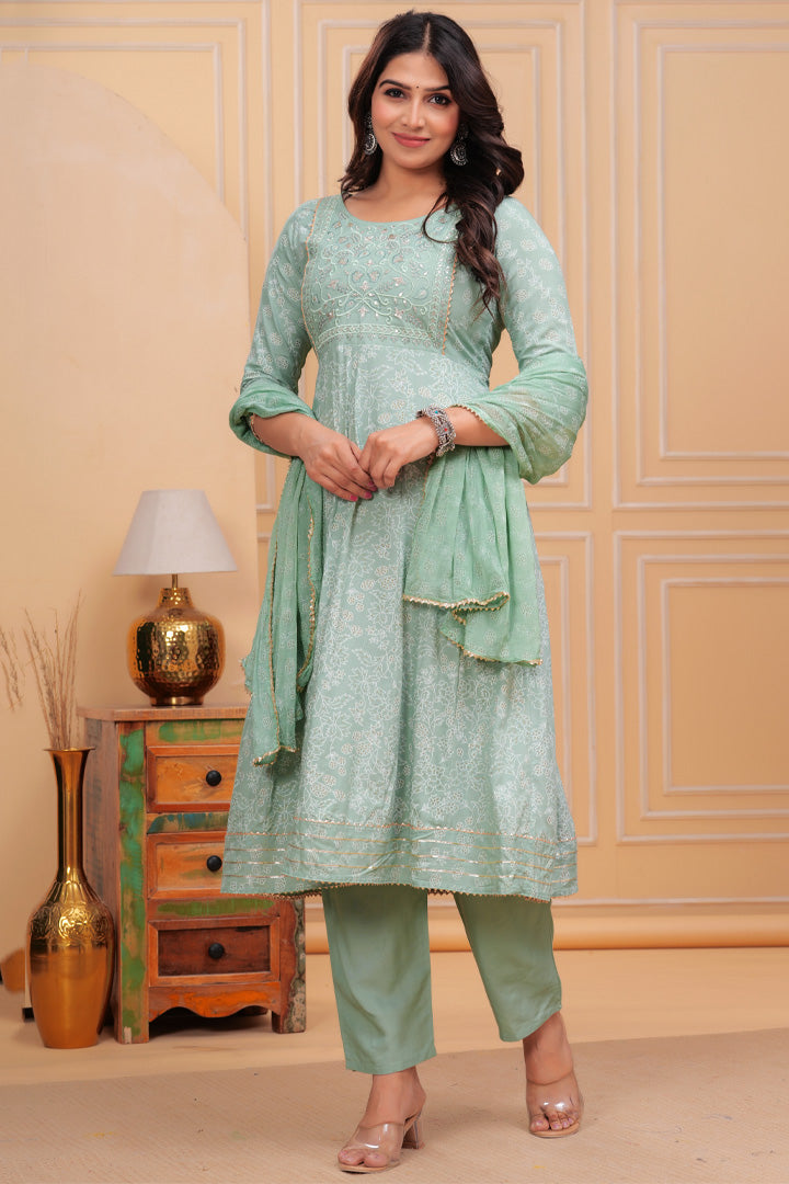 Mint Grace Anarkali Kurta Set with Dupatta