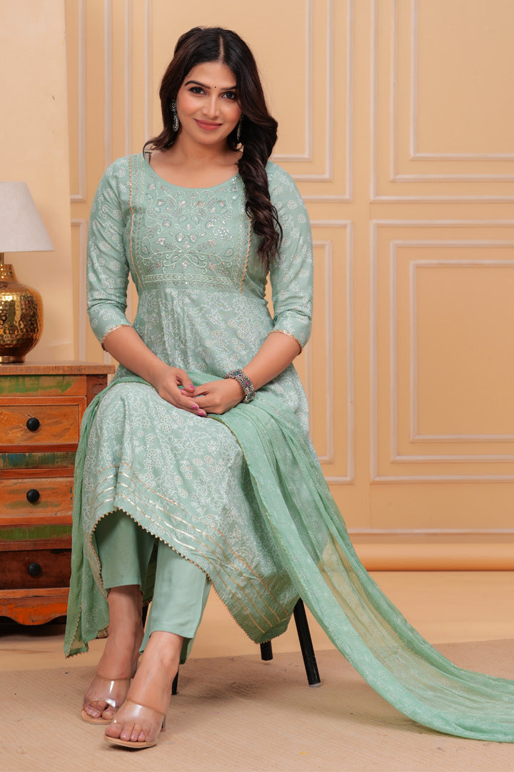 Mint Grace Anarkali Kurta Set with Dupatta