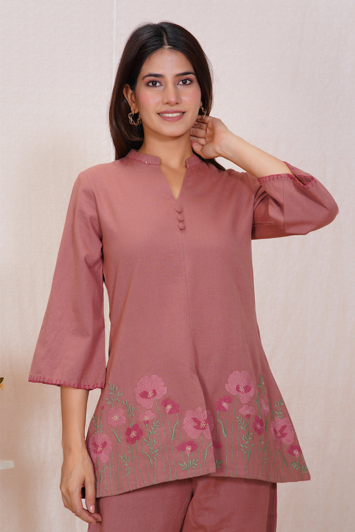 Dusty Rose Embroidered Cotton Co-ord Set