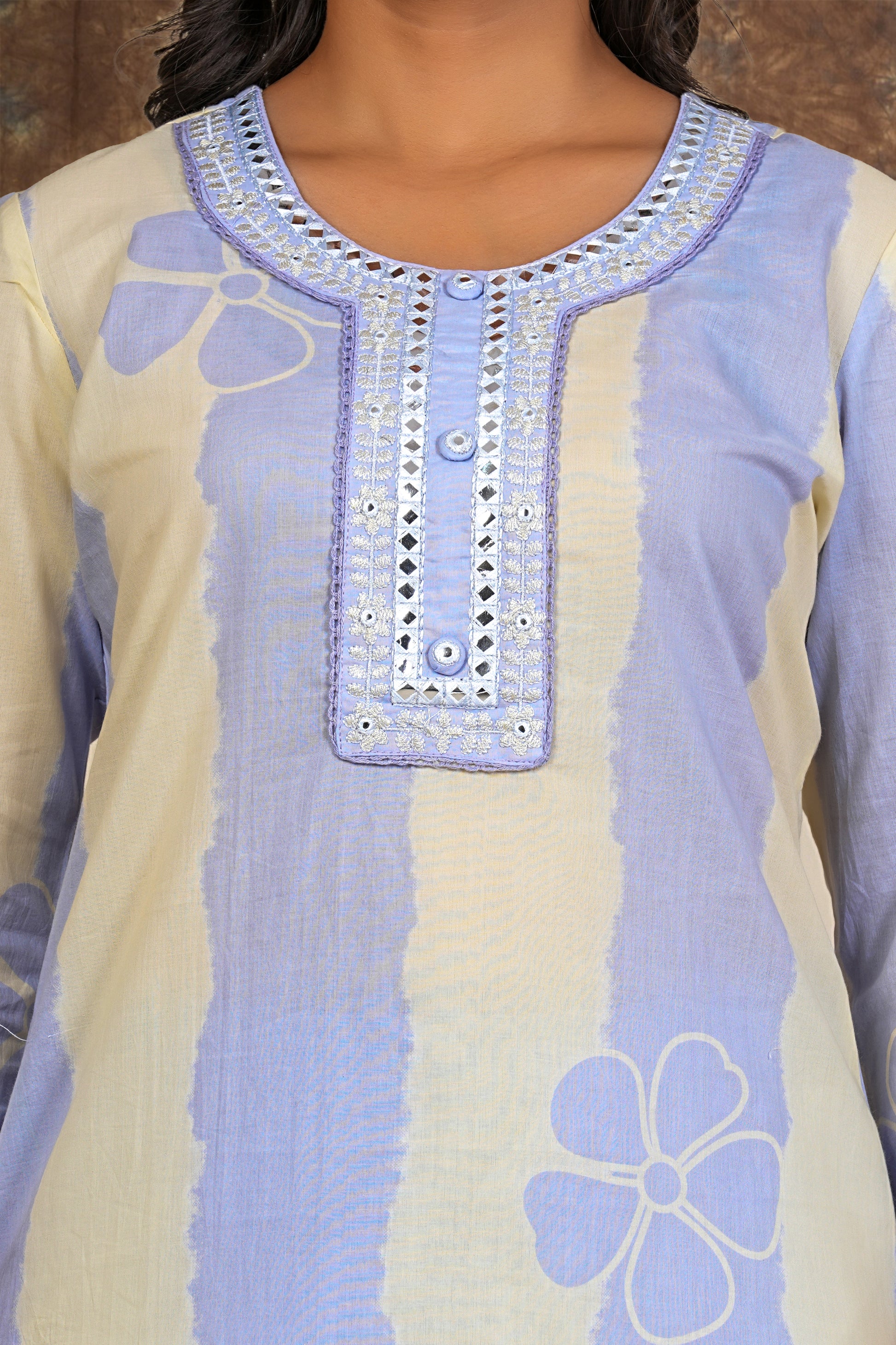 Women’s Light Blue Cotton Suit Set with Dupatta | Mirror Work Kurta, Pants & Dupatta
