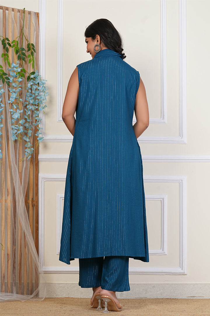 Paardini Relaxed Fit Sleeveless Kurta Pant Co-Ord – Teal Blue