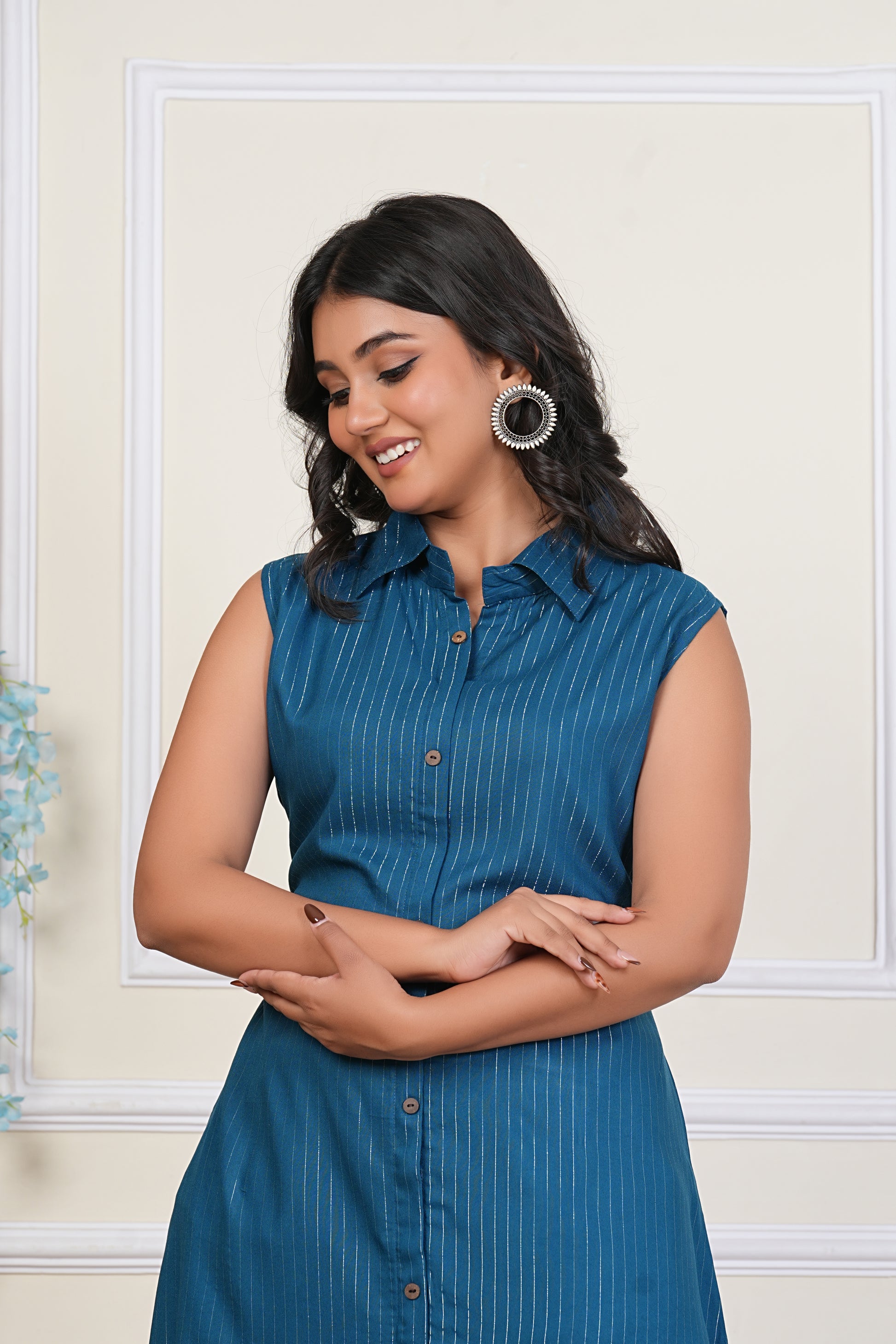 Paardini Relaxed Fit Sleeveless Kurta Pant Co-Ord – Teal Blue