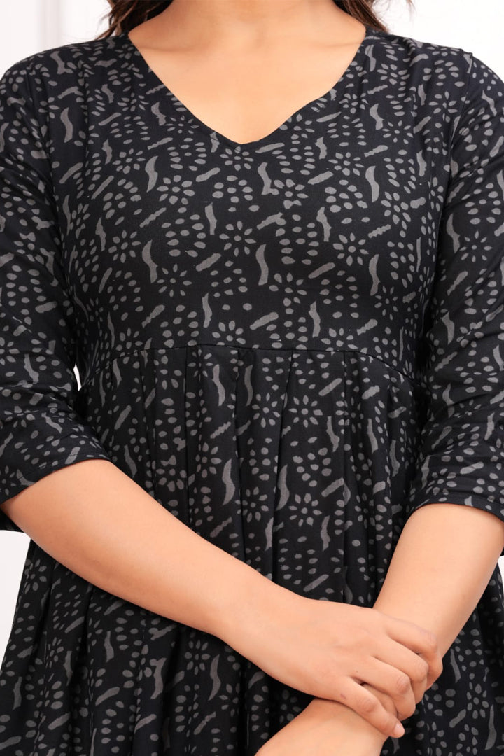 Women’s Black Printed Rayon Peplum Top with Matching Pants Co-Ord Set