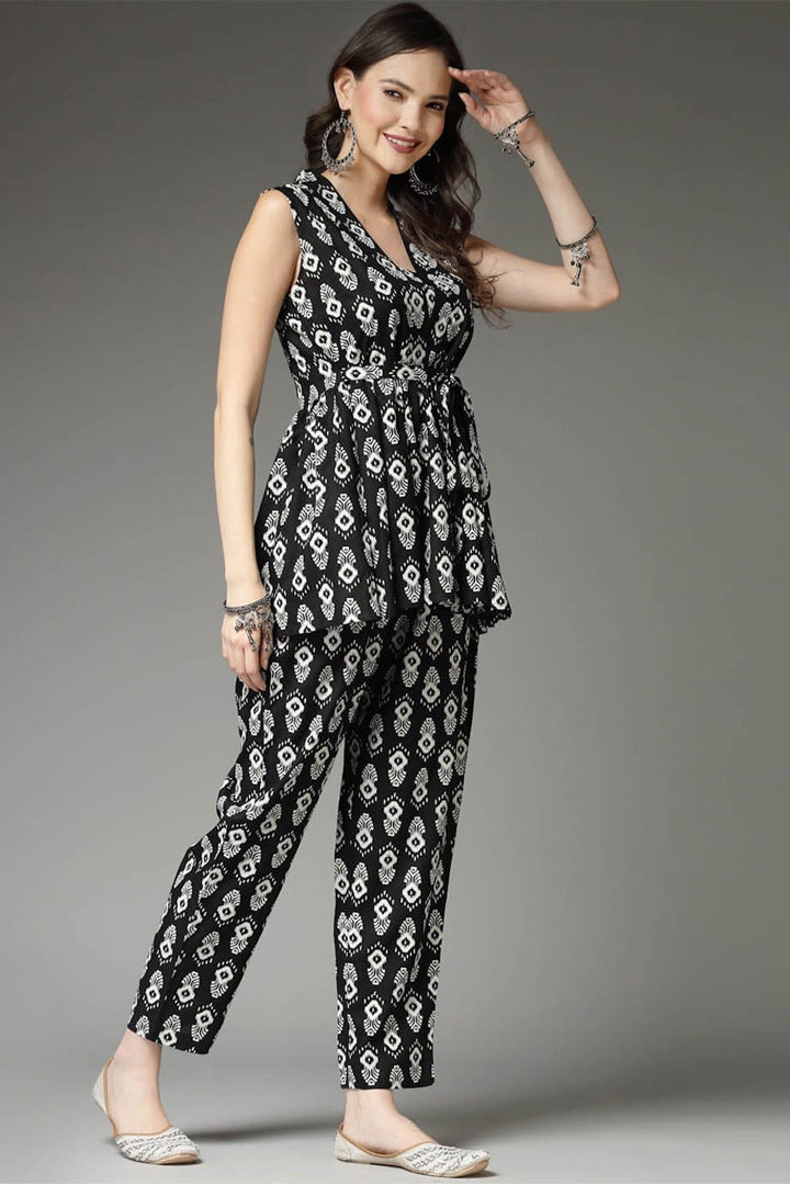 Elegant Black & White Cotton Co-ord Set