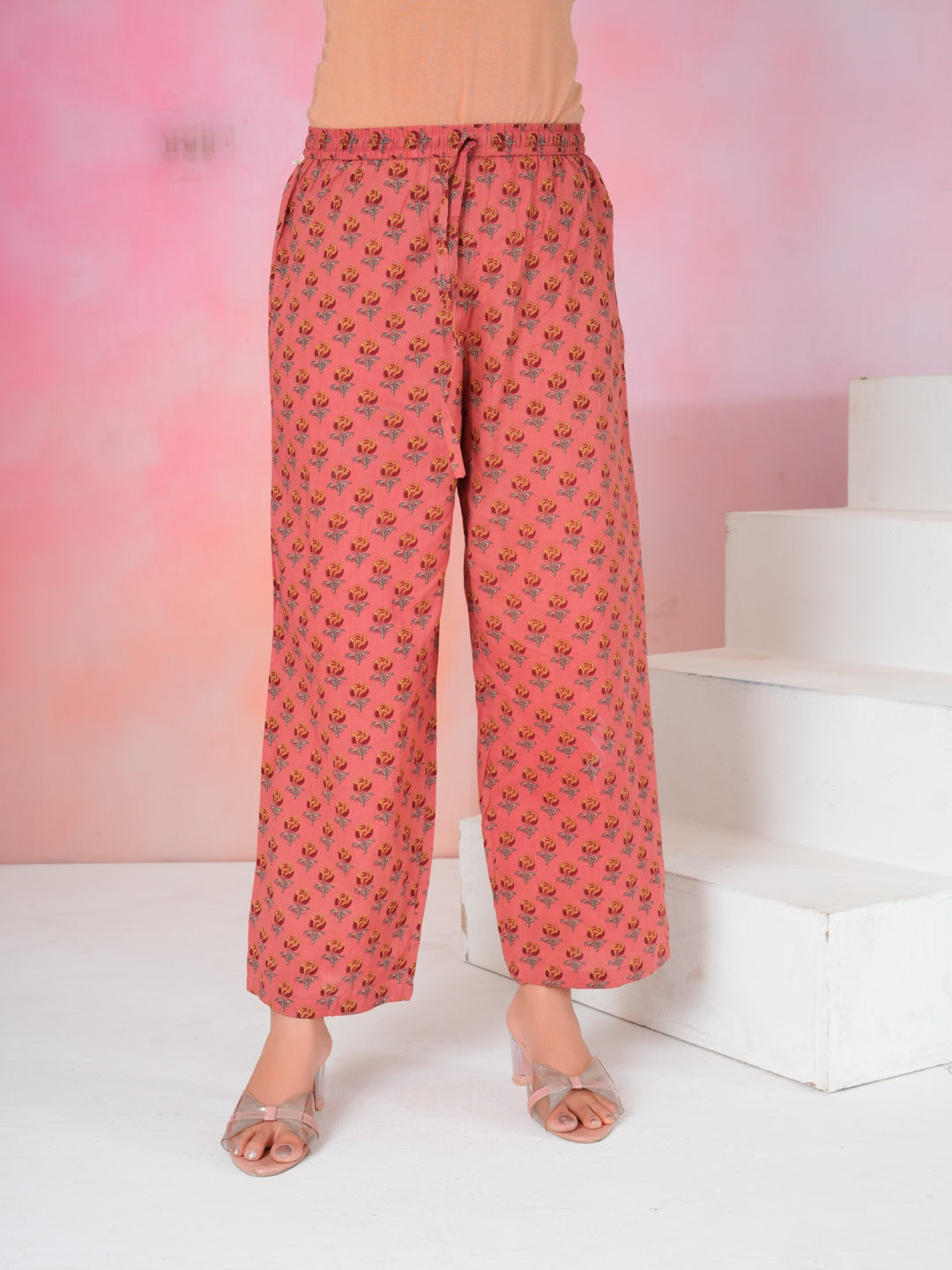 Women’s Rust Pink Floral Hand Block Cotton Printed Kurta Set with Dupatta